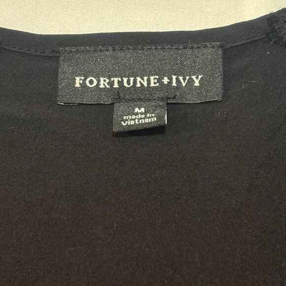 🖤 FORTUNE + IVY Black Tie-Front Top with Woven Shoulder Detail | Size M 🖤 - Picture 5 of 5